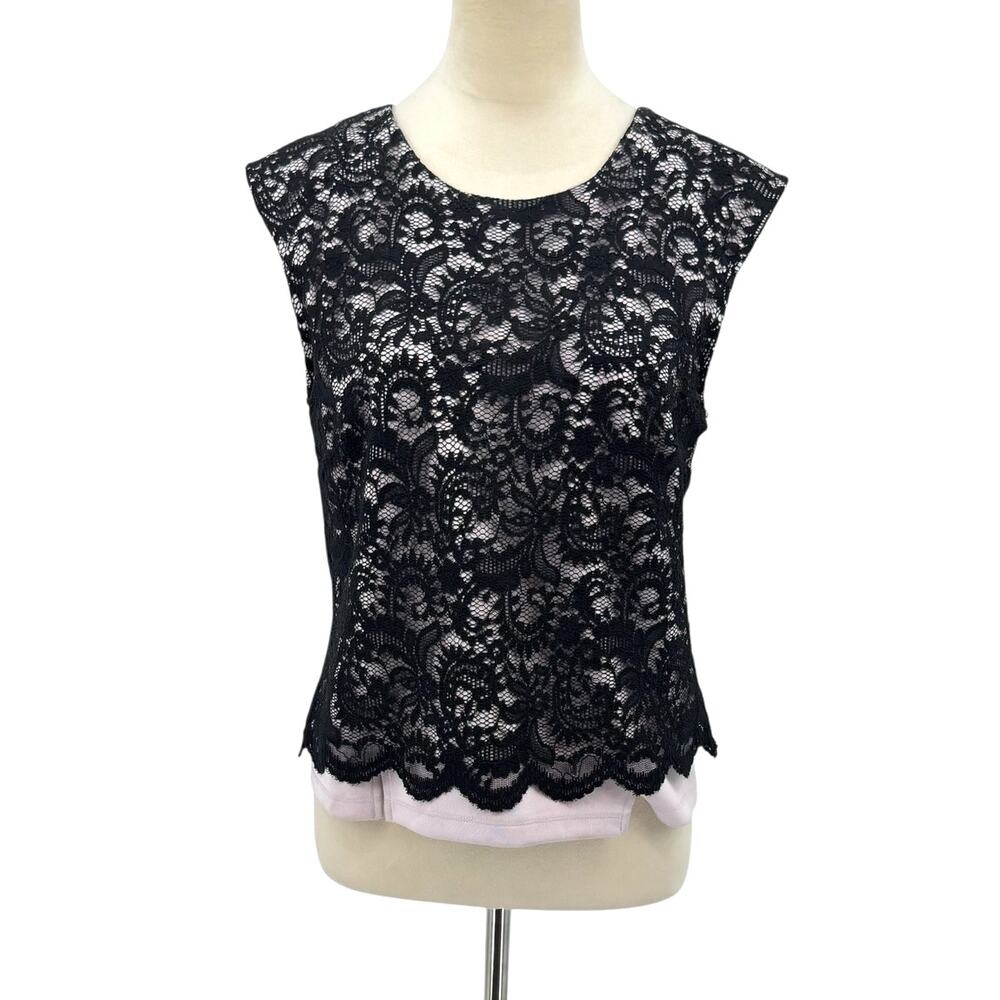 Robert Rodriguez Elina Black Lace Scalloped Overlay Lined Sleeveless Top